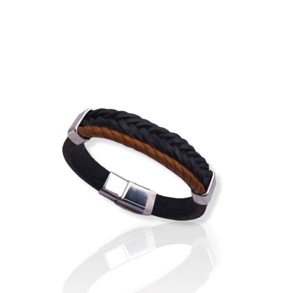 Leather bracelet with steel macrame Bracelets